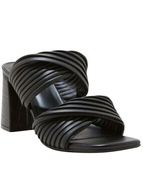 Minimalist Braided Black Block Heel Sandals Square Toe Slide A New Day Size 6